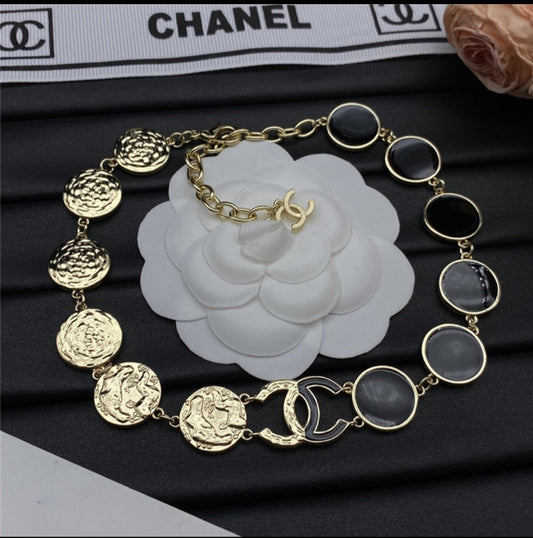 Chanel black gold necklace earrings