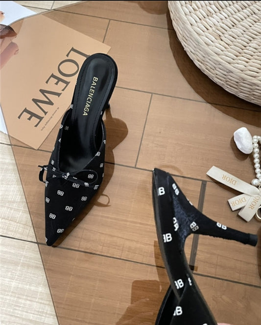 BB high heels sandals black white