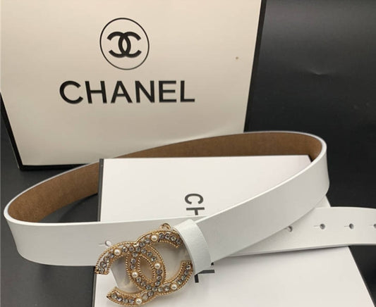 White Chanel Belt