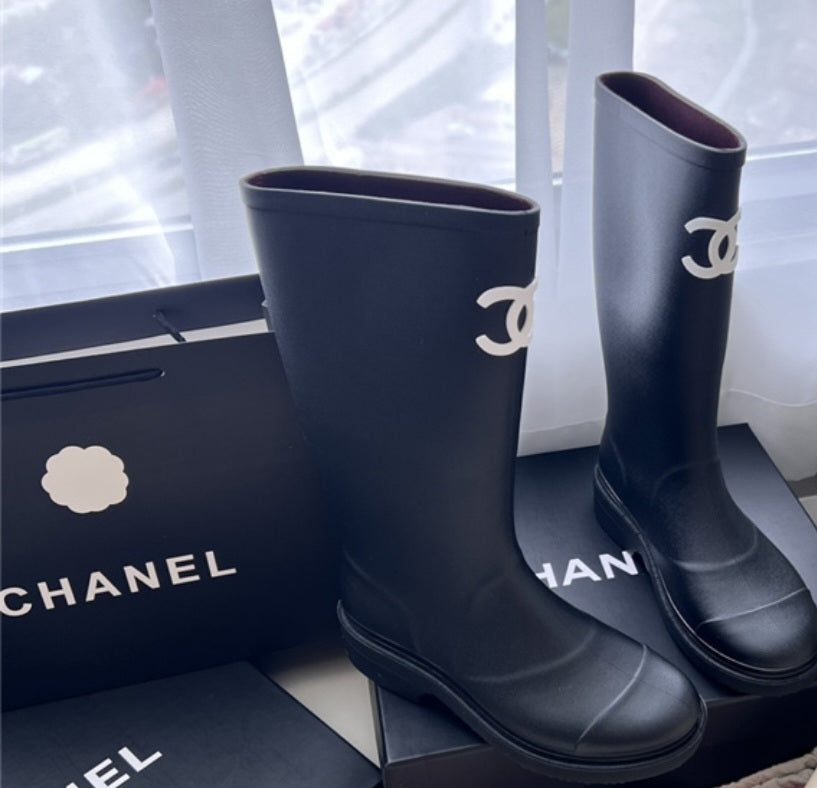 Chanel style rubber boots